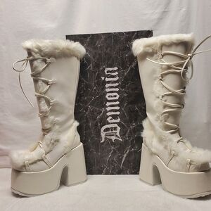 Demonia Camel 311 White Platform Boots